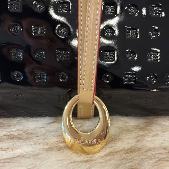 Arcadia Women's Patent Black Leather Satchel Crossbody Bag - Black and Gold - Picture 2 of 15